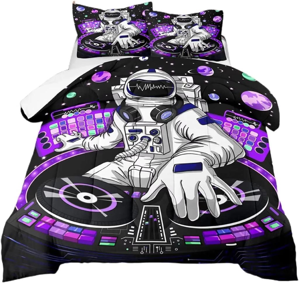 Astronaut Duvet Cover Set Cartoon Space Astronaut Decor Bedding Set Soft Breathable Comforter Cover With Pillowcase With Zipper