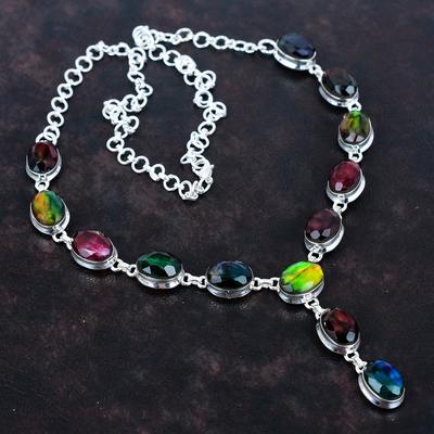 Faceted Ammolite Necklace 925 Sterling Silver Necklace Adjustable Chain Necklace Beautiful Gemstone Jewelry Gifts for Her Handmade Necklace