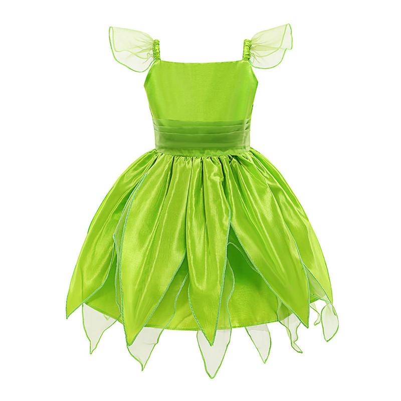 Kids Girl Cosplay Bell Costume Halloween Role Playing Green Dress Fancy Fairy Princess Cosplay Birthday Party Dresses Knee Lengt