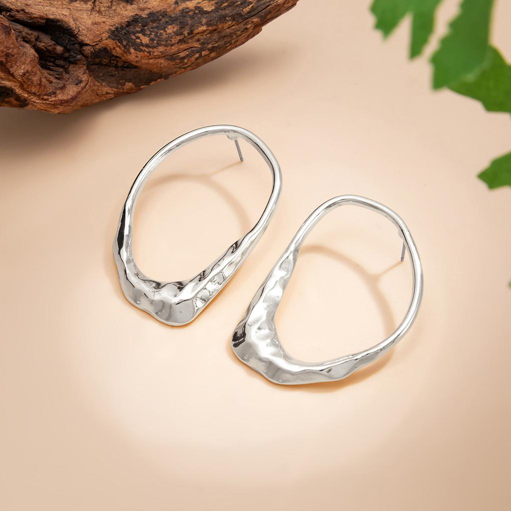 Unregelmäßige ovale gehämmertes Creolen Ohrringe Damen Gold/Silberbeschichtete Legierung Hängeohrringe Vintage Statement Schmuck Party Hochzeitsgeschenk