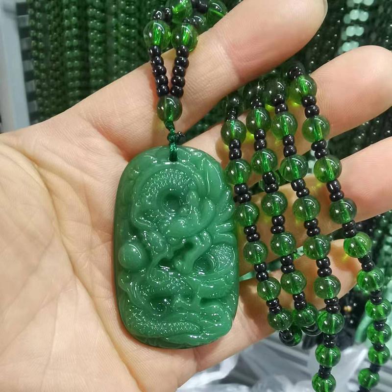 Naszyjnik z zawieszką z ręcznie rzeźbionego szkła w etnicznym stylu chińskim, amulet, biżuteria na szczęście dla kobiet i mężczyzn