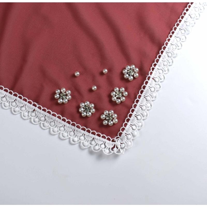 Monochrome Pearl Chiffon Square Scarf With Small Flower For Women