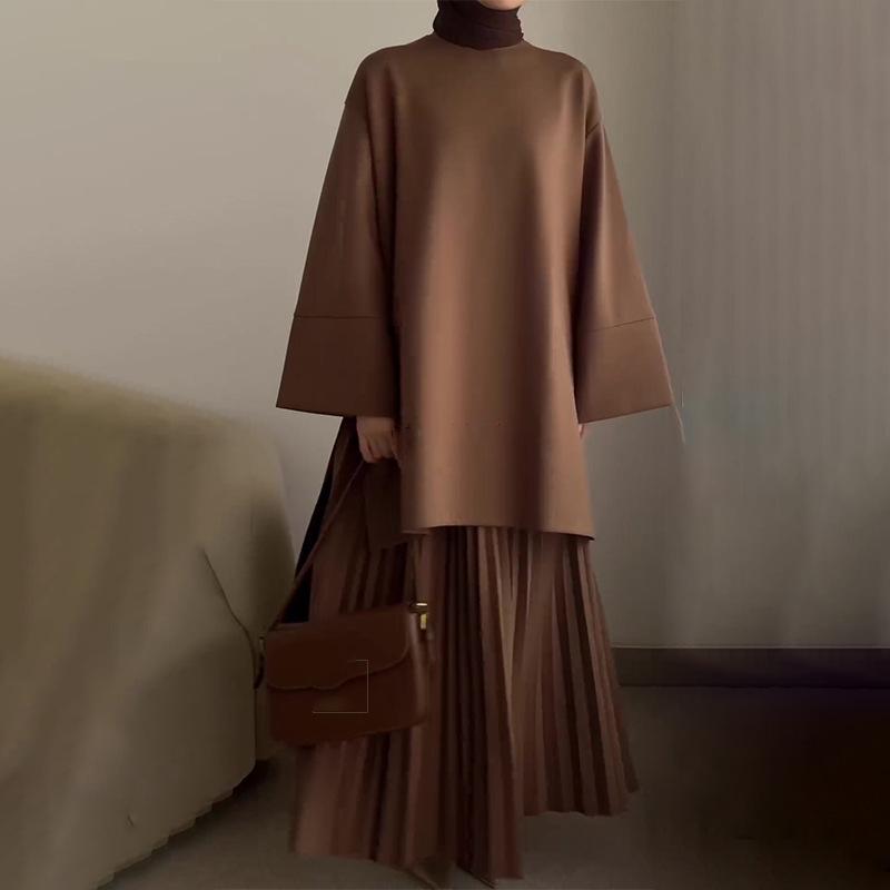 2025 Herbst Damen Vintage Lässiges Oberteil und Midiröck Set