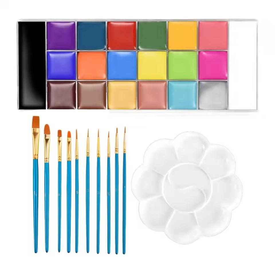 20 Color Face & Body Paint Palette Long Lasting Safe Halloween Oil Body Painting Pigments for Face Body Cosplay Performance