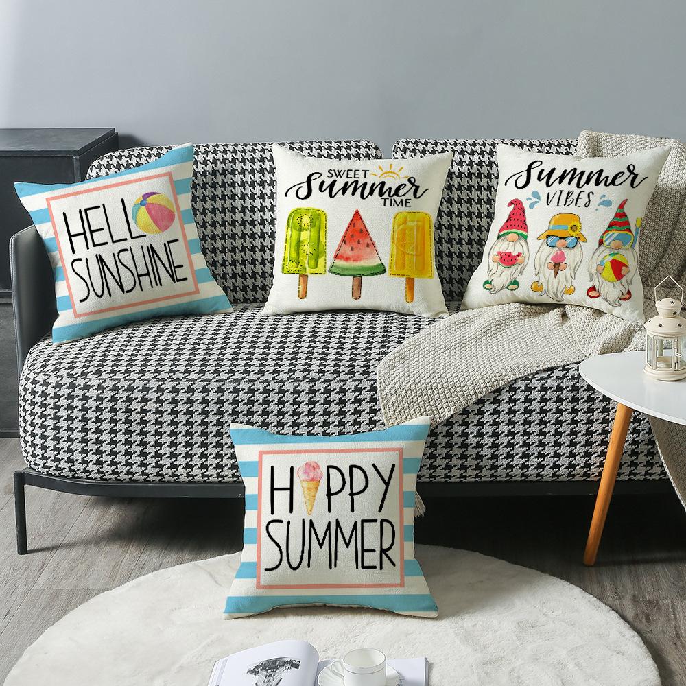 Hot Colorful Summer Home Bedroom Living Room Sofa Cushion Pillow Cover Linen Letter Print Cartoon