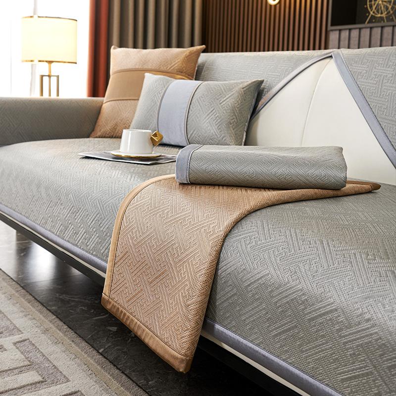 Ice Silk Sofa Cushion Leather Light Luxury Summer Mat Seat Cushion Simple Modern High-End Non-Slip Leather Sofa Cover