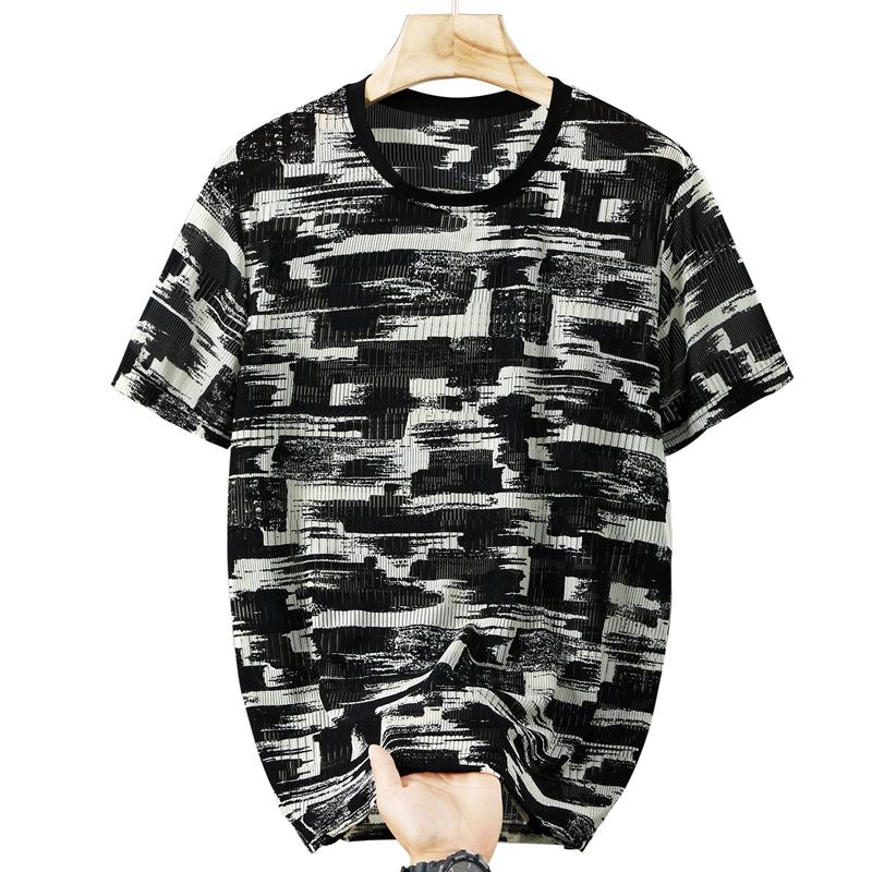 Men's Plus Size Abstract Print T-Shirt, Short Sleeve Streetwear Tee (5XL-13XL)