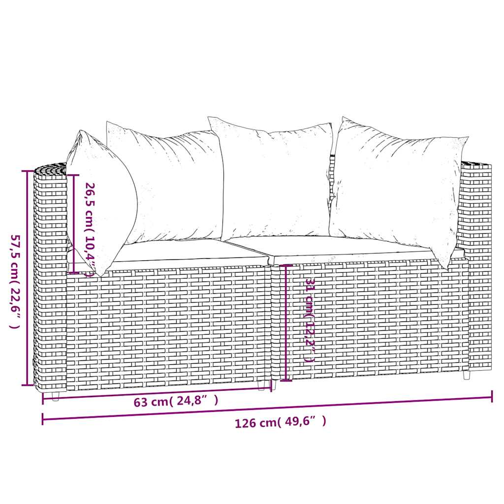 Garden Corner Sofa Set with Cushions 2 Pcs Brown Poly Rattan