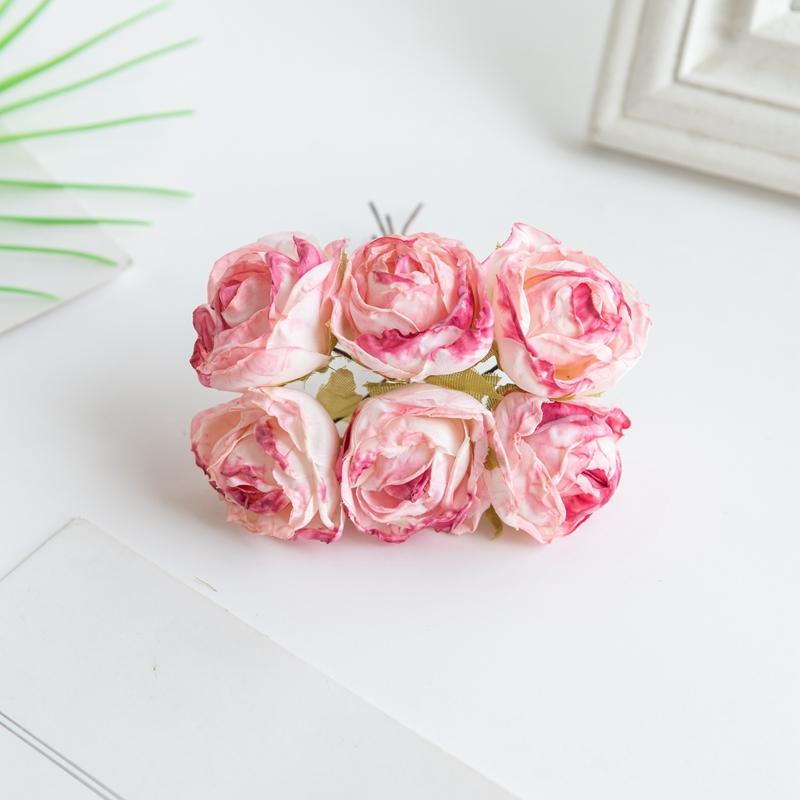 6Pcs Artificial Flowers Fake Silk Rose For Christmas Wreath Accessory Home Floral Arrangement Wedding Bridal Bouquet Decoration