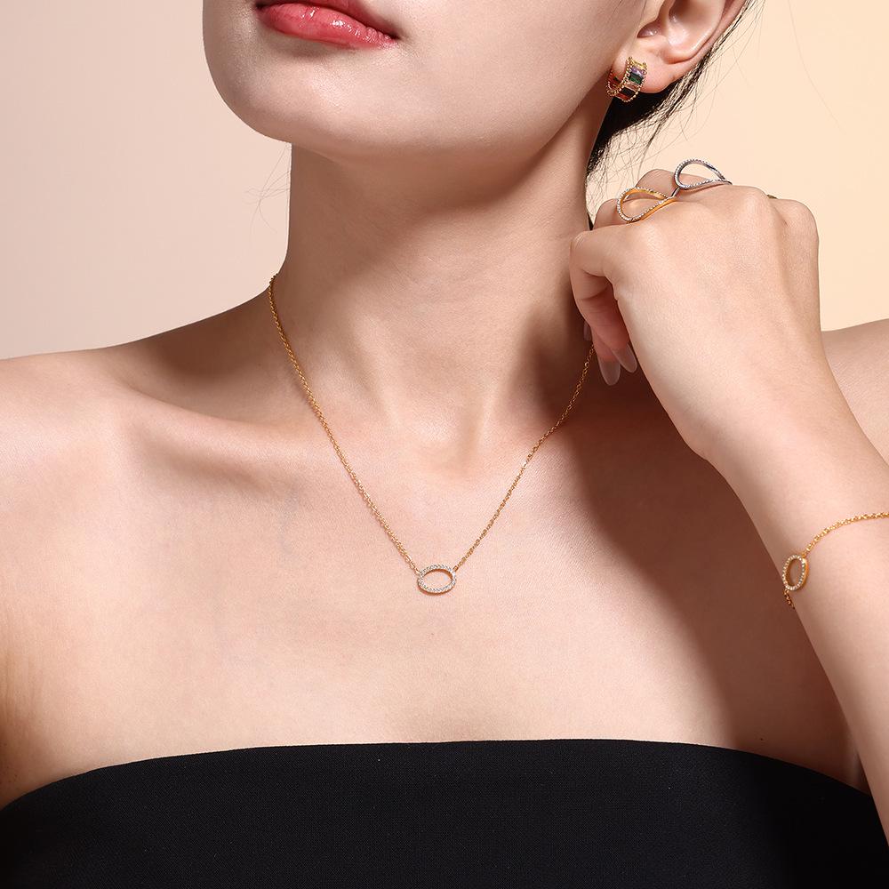 Exquisite Niche Zirconium Titanium Steel Jewelry Set: 18k Gold Plated Ring, Bracelet, and Temperament Necklace.
