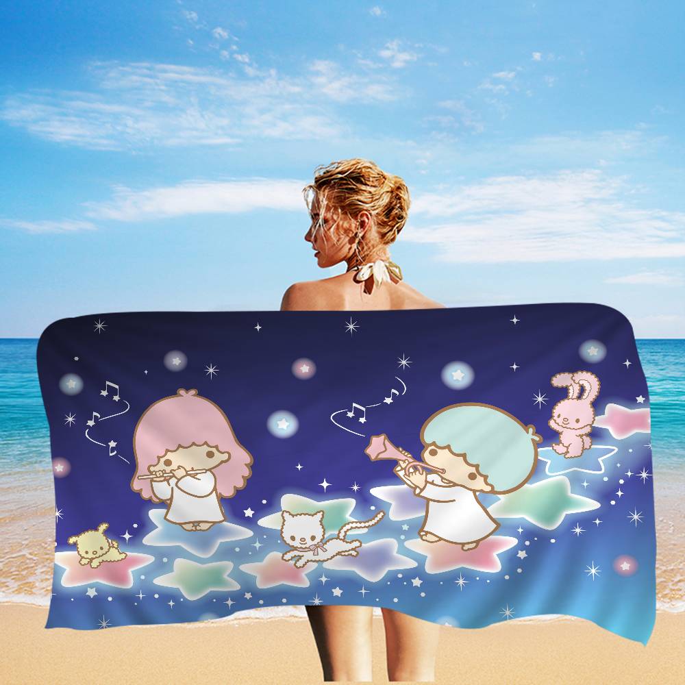 Cartoon Cute Little Twin Stars Microfiber Beach Towel Absorbent Quick Dry Soft Yoga Swimming Resort Mountain Climbing Towel