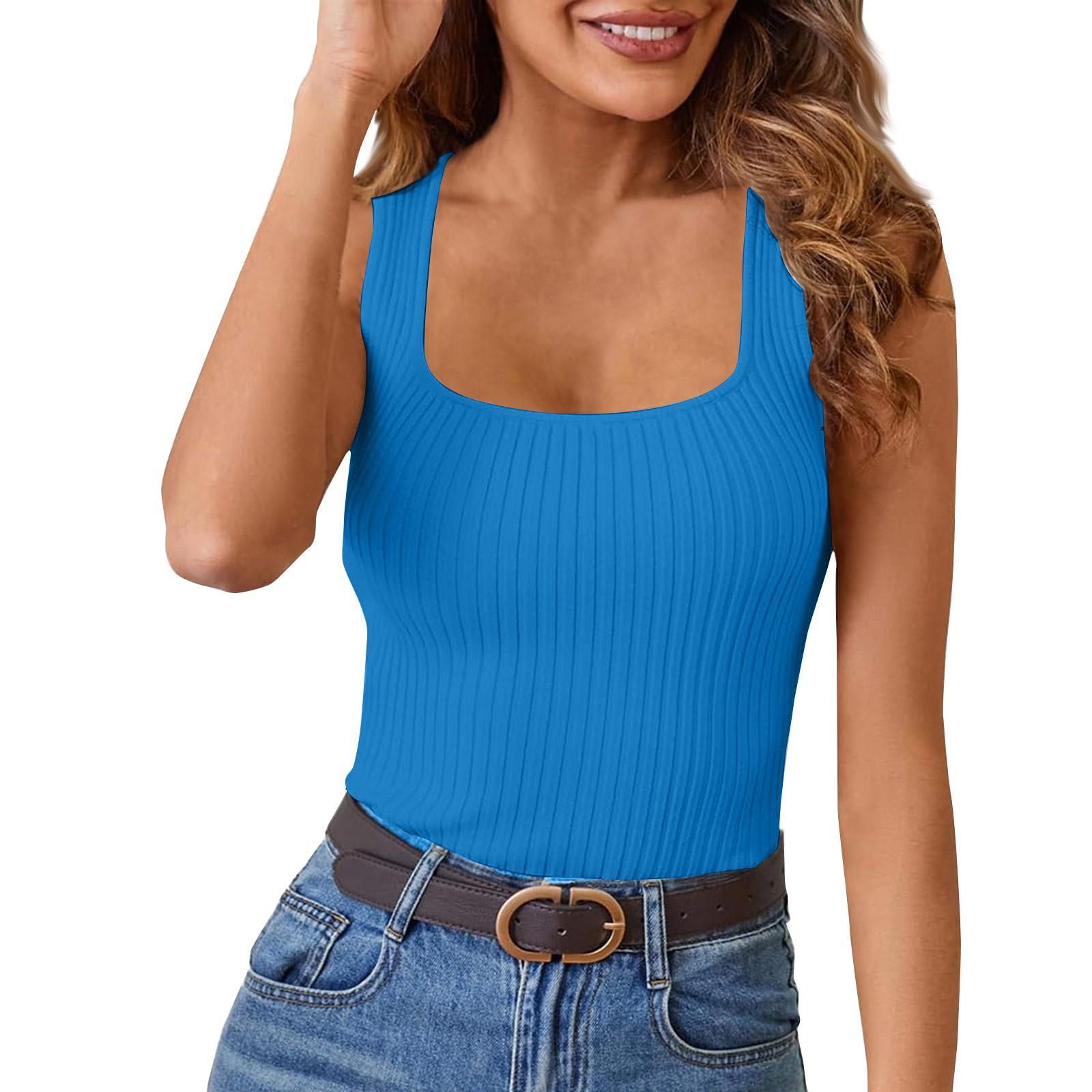 

Летний женский жилет с квадратным воротником, высокоэластичный тонкий сексуальный топ без рукавов XL