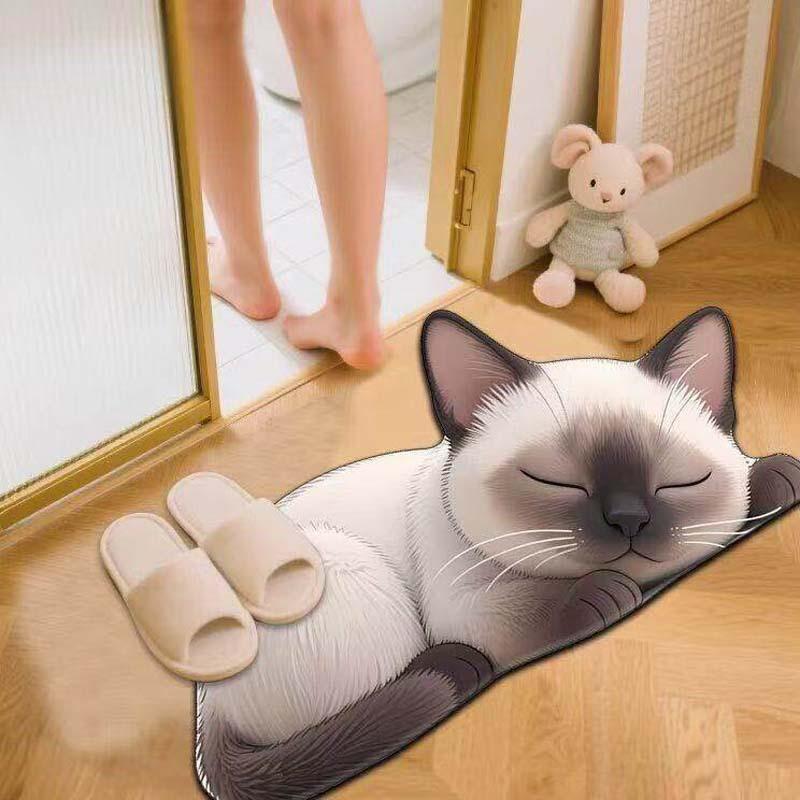 Tappetino da Bagno in Terra Diatomacea a Forma di Gatto Cartone Animato, Assorbente Acqua Antiscivolo Resistente all'Usura Zerbino per Bagno Ingresso WC