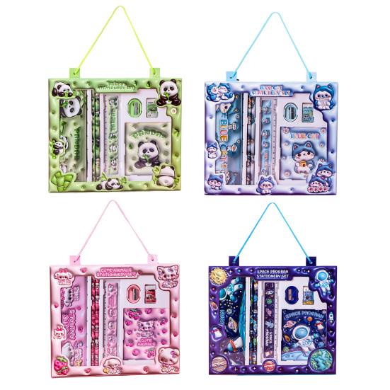 7Pcs Cartoon Stationery Gift Set for Kids Back to School Pencil Kit in Gift Box Elementary Student Supplies with Eraser