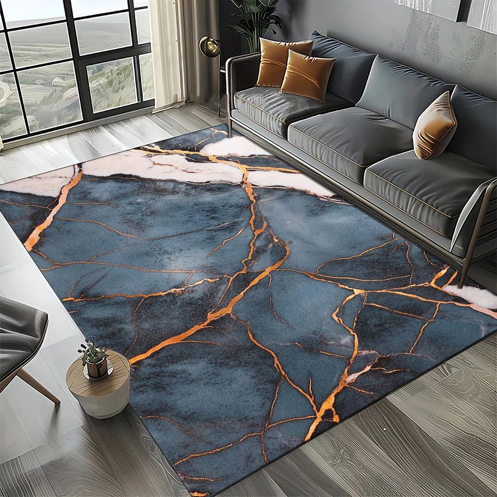 2025 New Style Colour Nature Marble Blue Gold Carpet Rug for Living Room Bedroom Home Sofa Decoration,Kid Non-slip Floor Mat