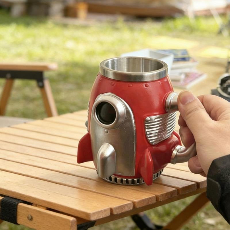 Creative Space Themed Resin Cup In Unique Rockets Shape Steel Lining Insulated Mug For Coffee Lover And Collectors