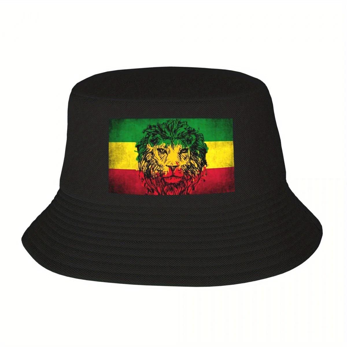 Custom Lion Of Judah Rasta Jamaica Reggae Bucket Hat WomenUnisex Beach Sun Summer Fishing Cap