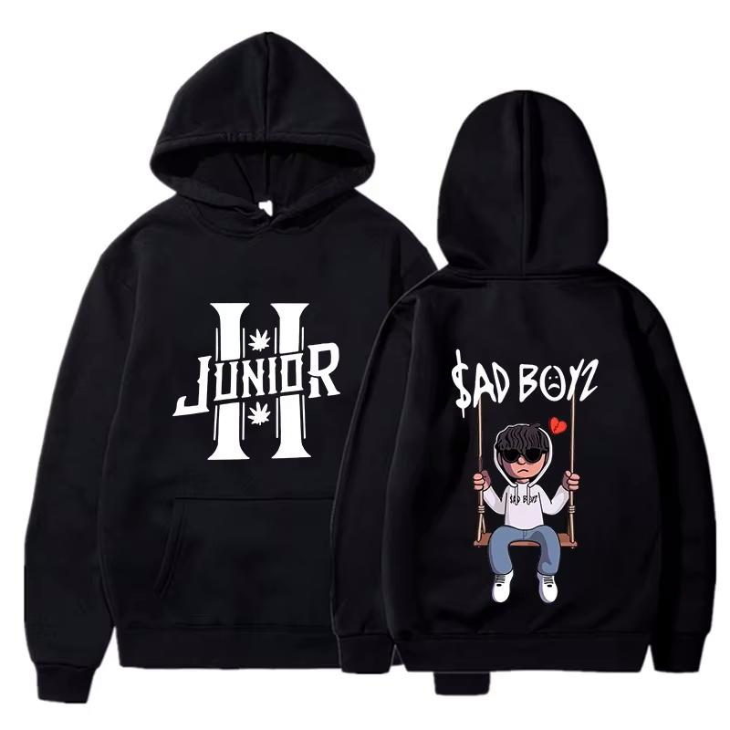 Interesting boy swinging logo printed hoodie