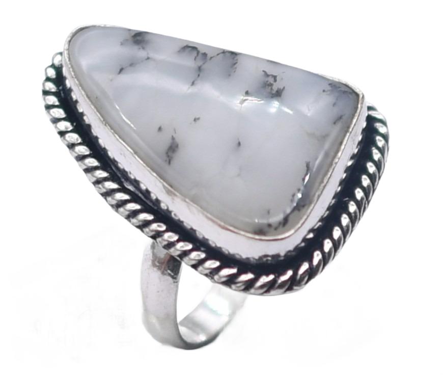 Dendrite Agate Natural Gemstone Antique Silver Ring US Size-7 R 5096
