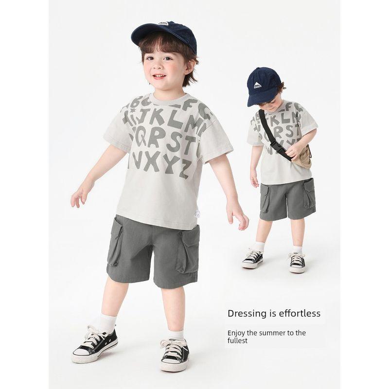 Boys' Casual Letter Short-Sleeve T-Shirt, Men's Summer Casual Children's Clothing, Baby Tops, Toddler Half-Sleeve Summer Wear