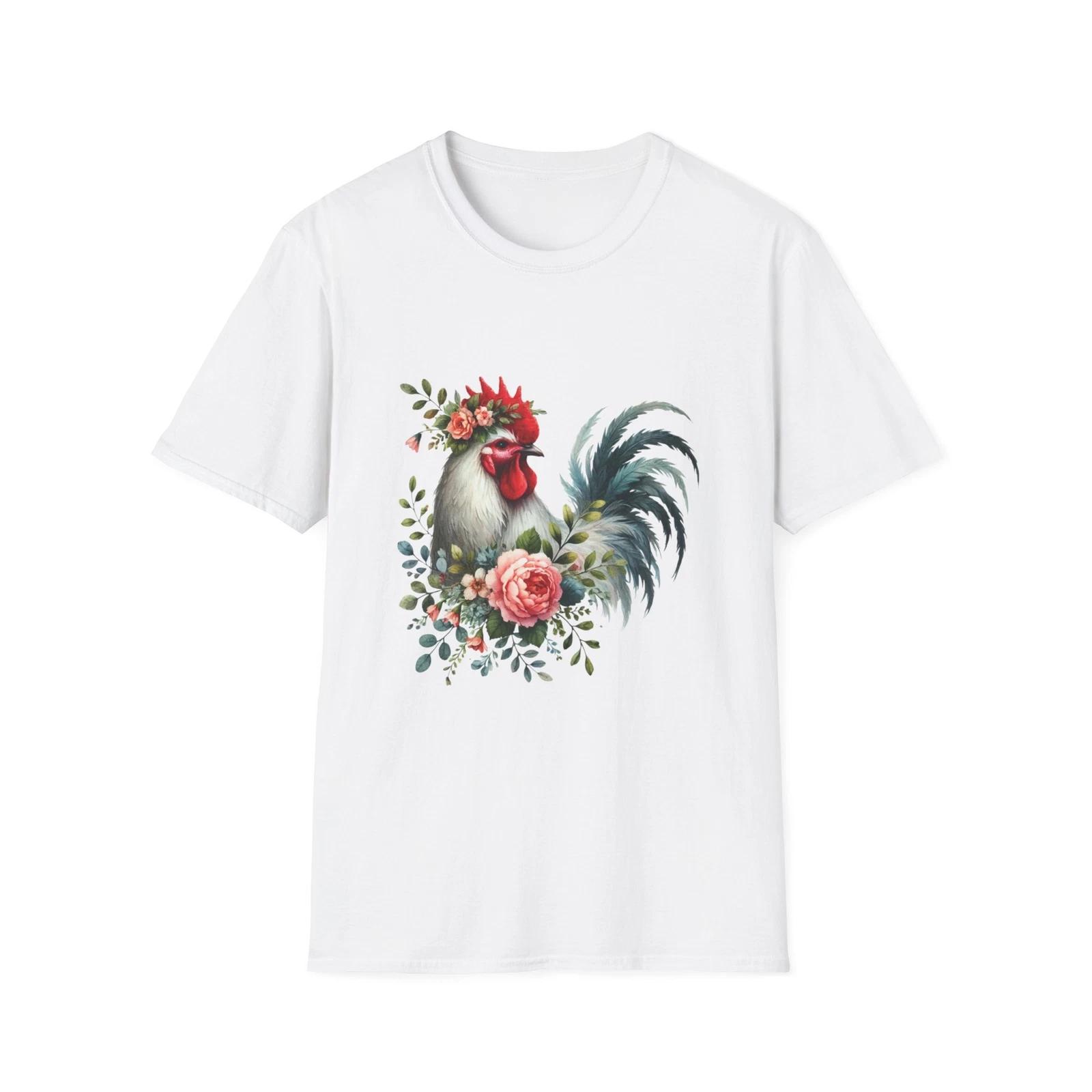 Floral Rooster T-Shirt, Farmhouse Chic Tee, Country Style Apparel, Gift for S