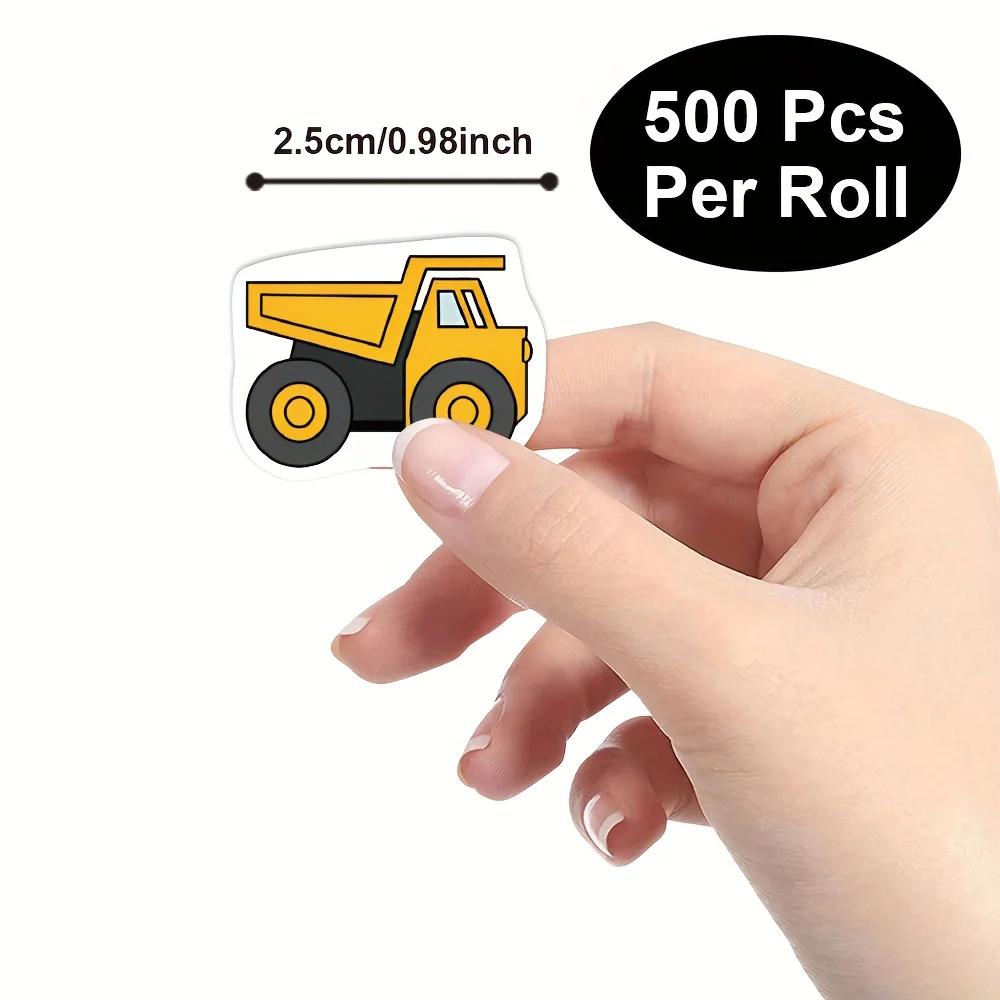 1000pcs/2roll Construction Vehicle Sticker Reusable Self-Adhesive DIY Crafts Scrapbooking Stickers Reward Encourage Sticker