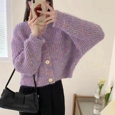 Vintage Soft Waxy Knitted Cardigan Top Women's Spring New Loose Design Color Dot Sweater Jacket