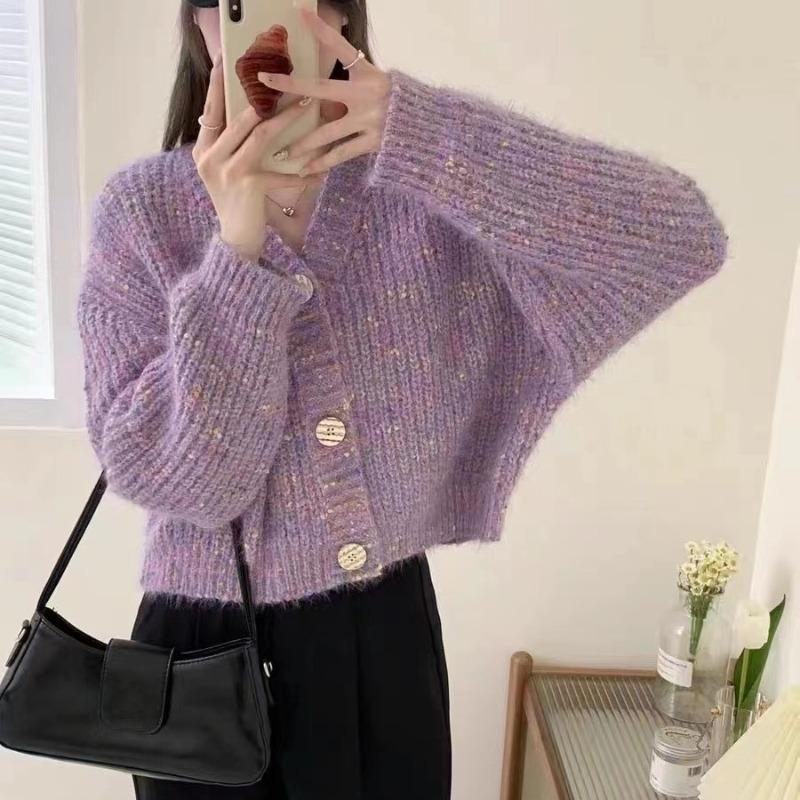 Vintage soft waxy knitted cardigan top women's spring new loose design color dot sweater jacket