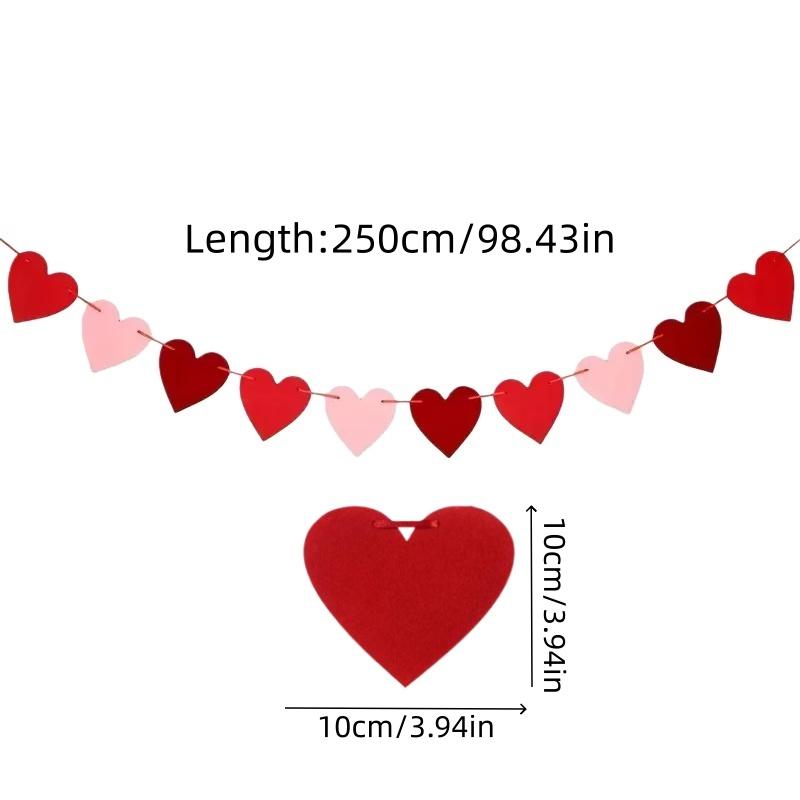 1pcValentine s Day Heart Banner Engagement Proposal Wedding Anniversary Party Felt Flag Red Pink Heart-shaped Garland Decoration