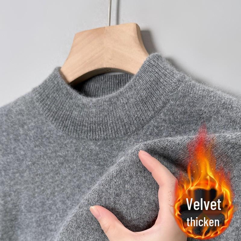 Men's Half-High Collar Thick Knit Sweater - Autumn/Winter Velvet Business Layer