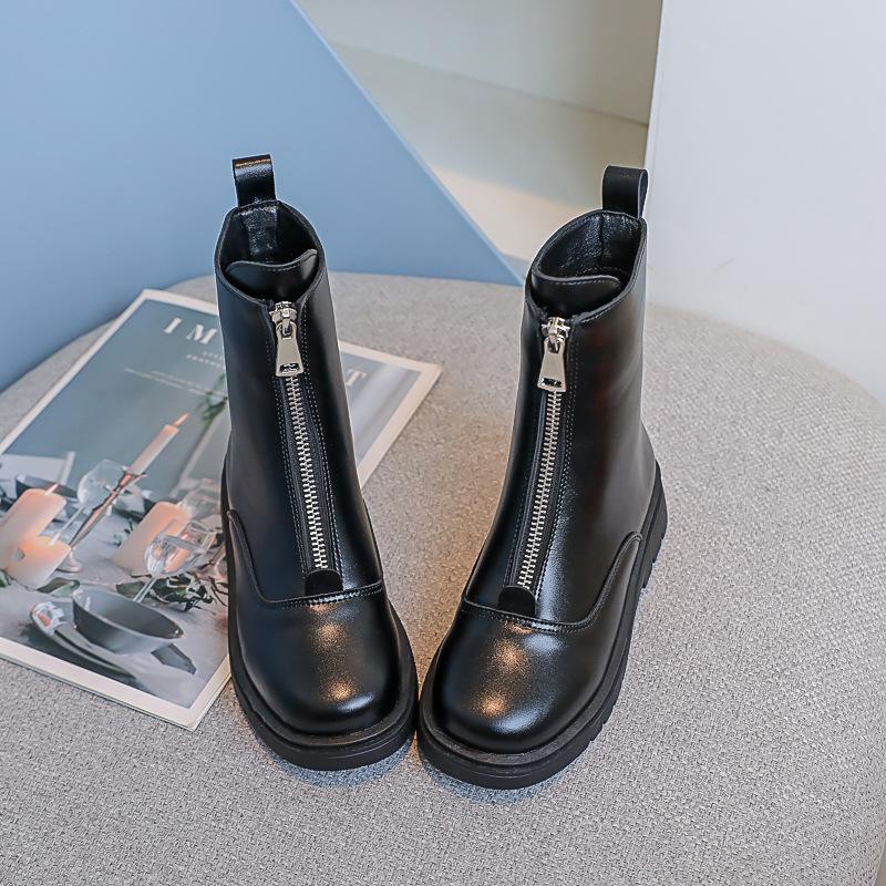 

Чоботи для дівчат Весна та осінь Нові середні шкіряні чоботи Дитячі оксамитові короткі чоботи Поодинокі чоботи для подіуму принцеси 36 чорний