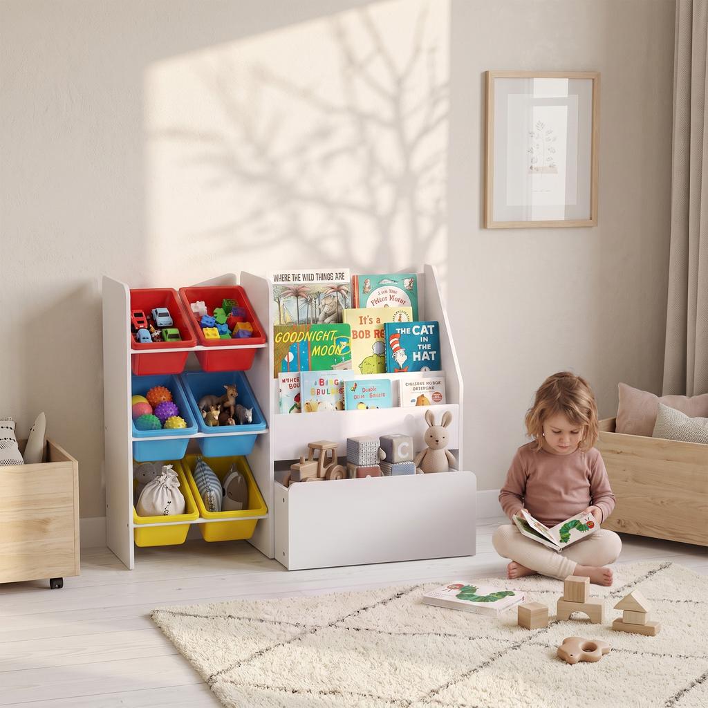 Children's Storage Unit for Toys, 6 Removable Bins, Rolling Chest, 100 x 30 x 80 cm, Multicoloured