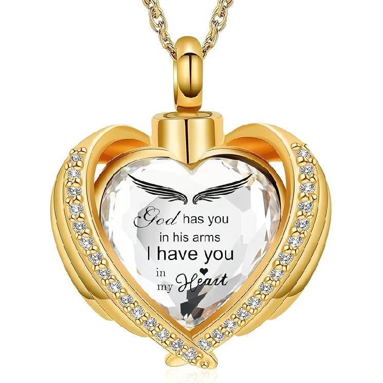 shajwo Cremation Jewelry Angel Wing Heart Urn Ashes Necklace for Women Men Birthstone Loved One Memorial Pendant