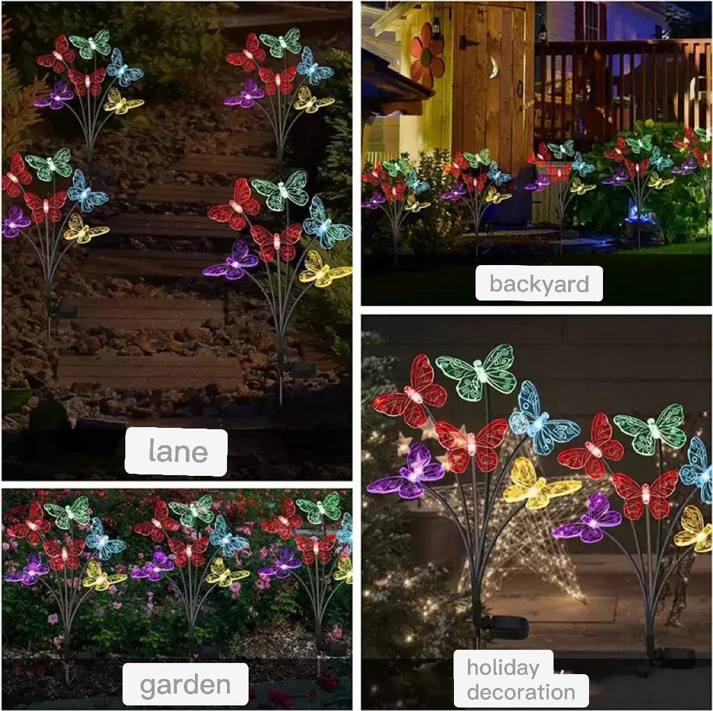 1pcs Garden Solar Butterfly Lights Outdoor 6LED Decor Light Waterproof Stake Lights for Yard Pathway Patio