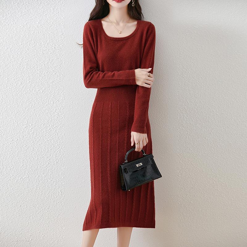 Women Sweater Dress 100% Wool MODERN NEW SAGA O-neck Knit Long Pullover Winter Jumpers Wool Long Dress Female