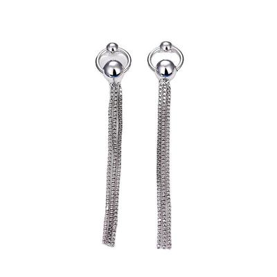 Kolczyki sztyfty ze srebra próby S925 z długimi frędzlami, proste, ale eleganckie, kolczyki z frędzlami z trzech rzędów okrągłych koralików