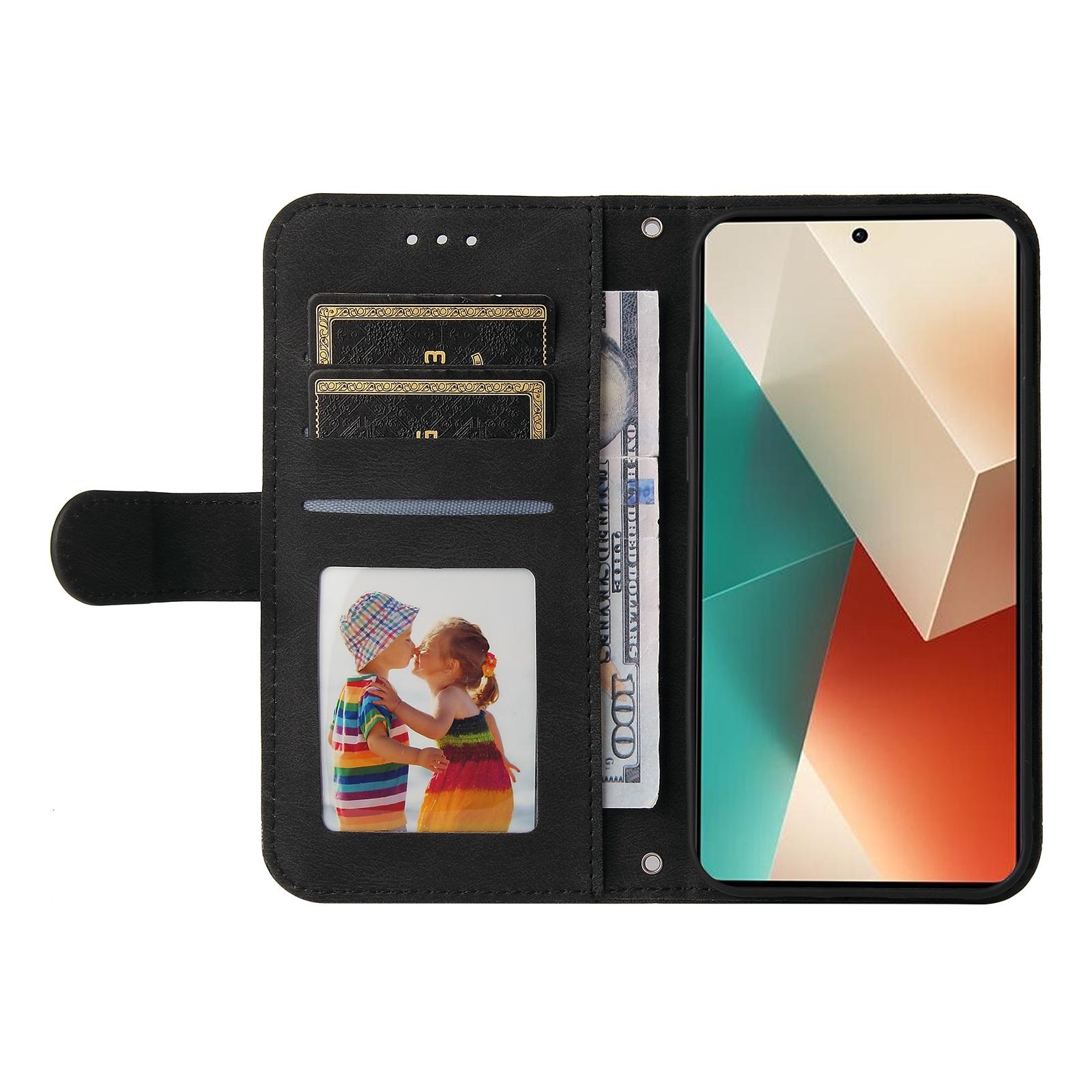 

For Xiaomi Redmi Note 13 5G Leather Wallet Cases Skin Touch Phone Cover Stand with Strap Black