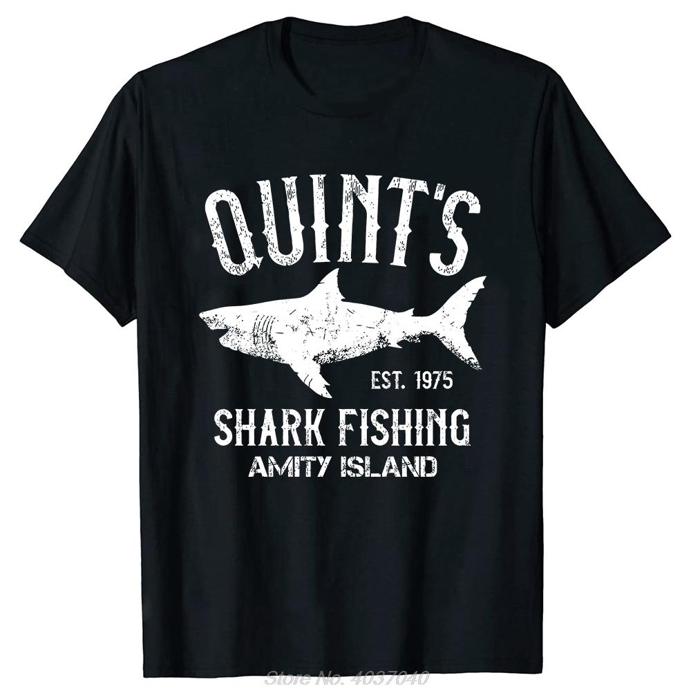Quints Shark Jaws Amity Island 1975 Navy Tshirt Unisex Cotton Clothing Casual Basic T Shirt Oversized Fitness Tshirt Tees Tops