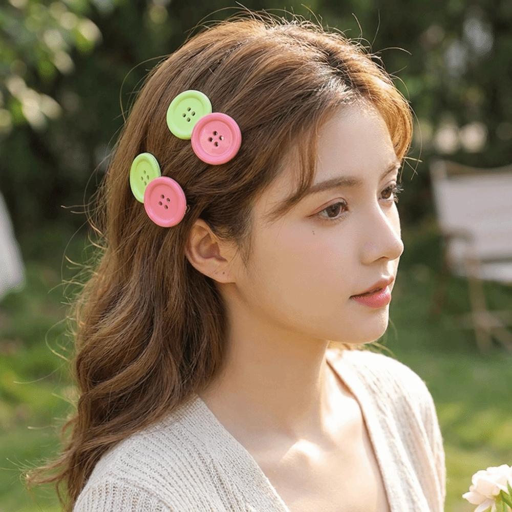2pcs Oval Design Button Shape Hairpins Sweet Cute Barrettes Candy Color Hair Clip Daily Wear