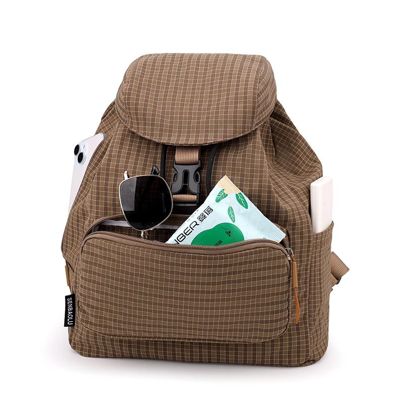Vintage Check Backpack Commuter Lightweight Nylon Backpack