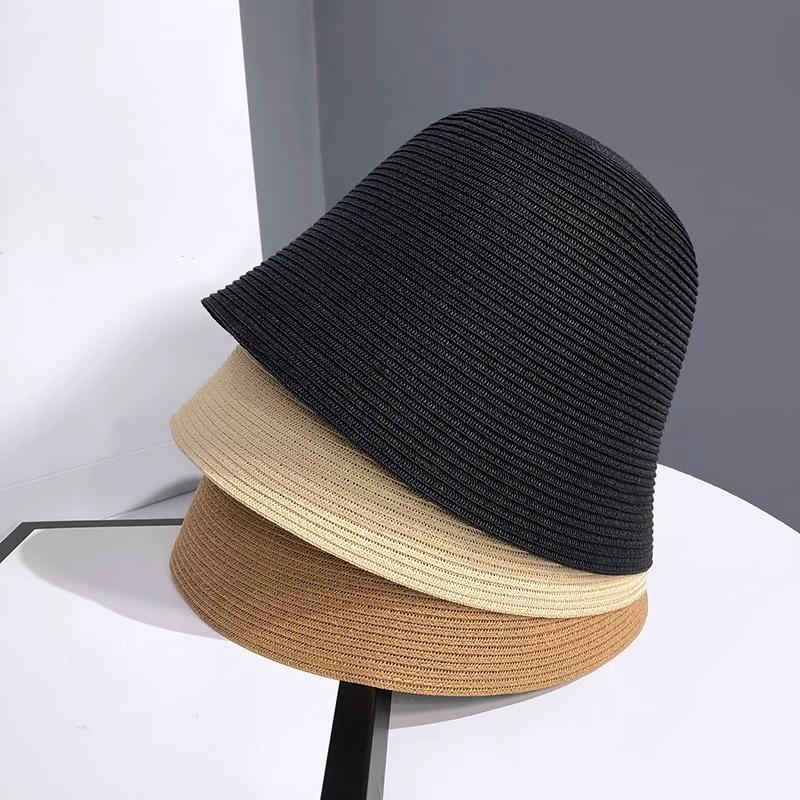 Cappello di Paglia Estivo da Donna All-match Ombreggiante Cappello da Vacanza Fresco Cappello da Pescatore da Spiaggia Pieghevole Giapponese a Forma di Campana Femminile