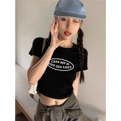 T-shirt retrò a maniche corte da donna per l'estate Nuovo design, Top corto da studentessa che lascia l'ombelico scoperto per ragazza hot
