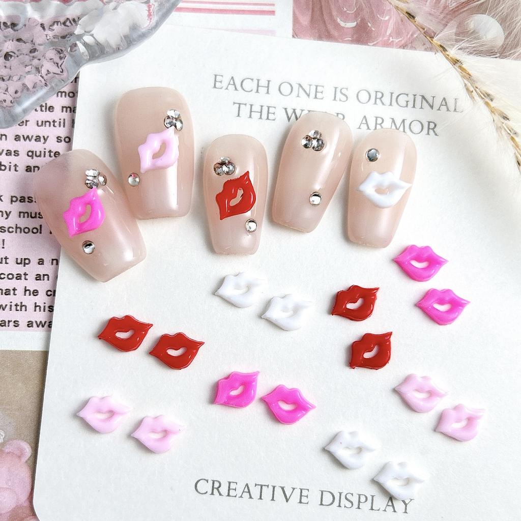 Heißer Verkauf Bunte Lippen Dreidimensionale Nagelkunst-Verzierungen DIY Kleidungsknöpfe Handgefertigte Puppen-Verzierungen Zubehör