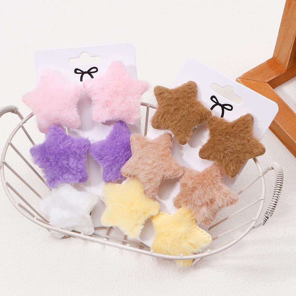 6Pcs New Cute Five-pointed Star Solid Color Plush Hair Clip air Ring Hair Clips for Kids Fashion Headdress Baby Hair Accessories