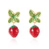 Sweet Cute 3D Resin Raspberry Drop Earrings for Women Enamel Green Leaves Red Strawberry Earring Girls Daily Wear Jewelry Gift