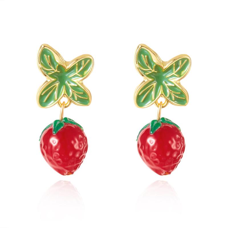 Sweet Cute 3D Resin Raspberry Drop Earrings for Women Enamel Green Leaves Red Strawberry Earring Girls Daily Wear Jewelry Gift