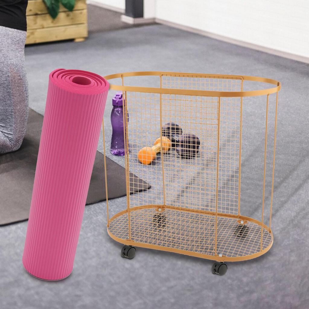 Yoga Mat Storage Rack Cart with Wheels Gym Equipment Storage Basket for Dumbbell Yoga Blocks Kettlebells Resistance Bands