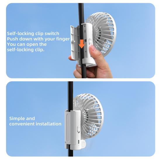 Umbrella Fan Strong Airflow Low Noise Foldable Design Handheld Personal Fan Hands-Free Clip-On Rechargeable Cooling Fan