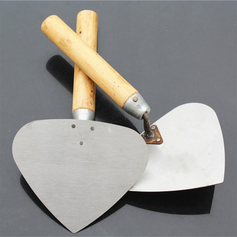 Manganese Steel Round Shovel Wooden Handle Plastering Coat Float Trowel Concrete Masonry Tools 33x17.5cm/12.99x6.89''