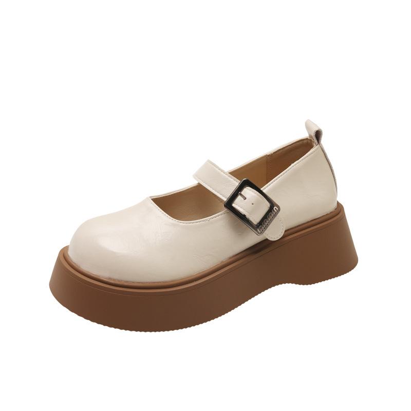 Dikkere zool kleine leren schoenen dames 2025 nieuw zomer en herfst veelzijdige ondiepe mond Mary Jane schoenen herfst Frans met rok enkele schoenen